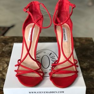 Steve Madden Red Satire Strappy Heels with box 👠